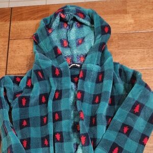 Lands' End Green and Red Plaid Hooded Robe